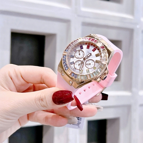 Guess Multi-function |Nữ Giới |Đính Đá Nhiều Màu |Dây Silicone Hồng |Máy Pin (Quartz) |Size 38mm