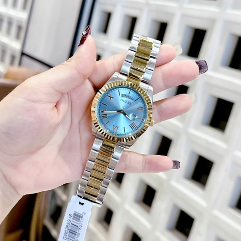 Guess Niềng Khía |Nam Giới |Mặt Xanh Ngọc |Dây Kim Loại Demi Vàng |Máy Pin (Quartz) |Size 42mm