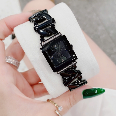 Guess Mặt Vuông |Nữ Giới |Đính Đá |Dây Mắt Xích Full Đen |Máy Pin (Quartz) |Size 21mm