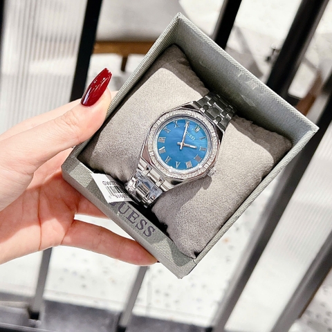 Guess Octagonal |Nữ Giới |Mặt Xanh Dương |Đính Đá |Dây Kim Loại Silver |Máy Pin (Quartz) |Size 36mm