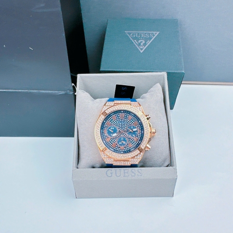 Guess Pegasus |Nam Giới |Đính Đá Rose Gold |Dây Sillicone Xanh |Máy Pin (Quartz) |Size 45mm