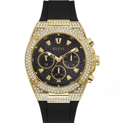 Guess Pegasus |Nam Giới |Đính Đá Vàng Gold |Dây Sillicone Đen |Máy Pin (Quartz) |Size 45mm