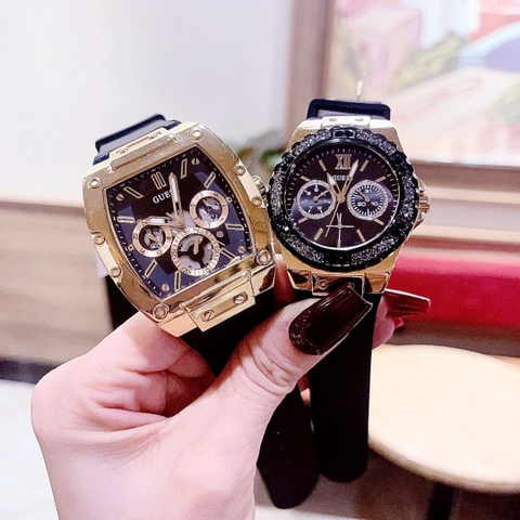 Guess Phoenix |Cặp Đôi |Vàng Gold |Dây Sillicone Đen |Size 43x36mm