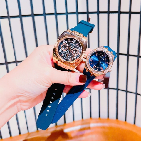 Guess Prodigy |Cặp Đôi |Rose Gold |Chronograph |Dây Silicone Xanh Dương |Size 44x36mm