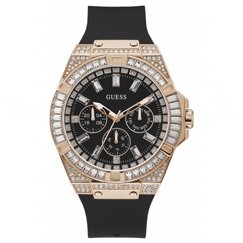 Guess Rigor |Nam Giới |Đính Đá Rose Gold |Dây Sillicone Đen |Máy Pin (Quartz) |Size 47mm