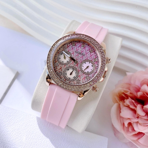 Guess Sparkling |Nữ Giới |Đính Đá Rose Gold |Dây Sillicone Hồng |Máy Pin (Quartz) |Size 38mm