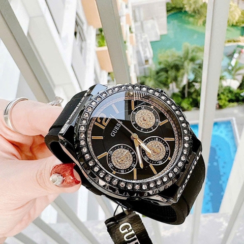Guess Sporty |Nữ Giới |6 Kim |Nạm Đá |Dây Silicone Màu Đen |Máy Pin (Quartz) |Size 38mm