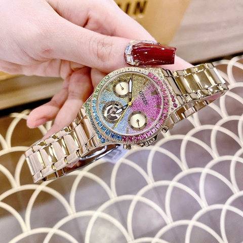 Guess Sugarrush |Nữ Giới |Đính Đá Cầu Vồng |Dây Kim Loại Vàng Gold |Máy Pin (Quartz) |Size 36mm