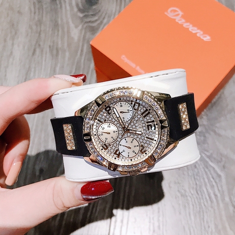 Guess Third-Gea |Cặp Đôi |Đính Đá |Dây Sillicone Đen |Size 46x38mm