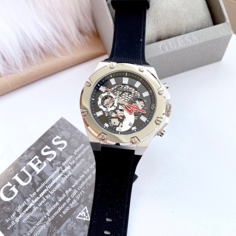 Guess Third Gear |Nam Giới |Trắng Silver |Dây Sillicone Đen |Máy Pin (Quartz) |Size 46mm