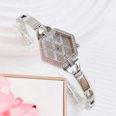 Guess Vanity |Nữ Giới |Mặt Lục Giác |Đính Đá |Lắc Tay Silver |Máy Pin (Quartz) |Size 28mm