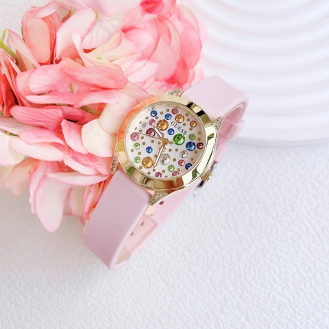 Guess Wonderlust |Nữ Giới |Đính Đá Nhiều Màu |Dây Sillicone Hồng |Máy Pin (Quartz) |Size 38mm
