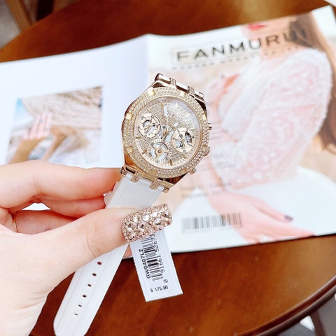 Guess Allara |Nữ Giới |Đính Đá Vàng Gold |Dây Sillicone Trắng |Máy Pin (Quartz) |Size 38mm