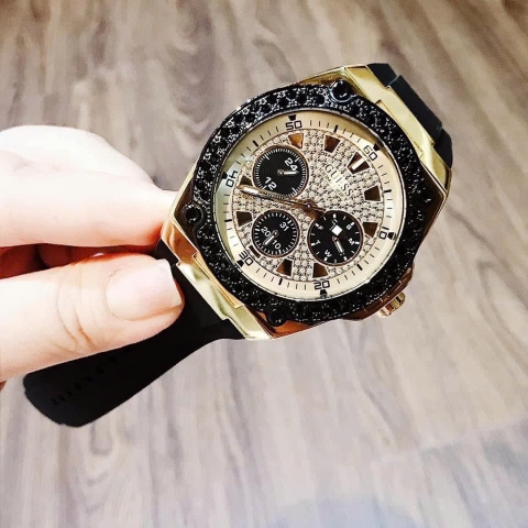 Guess Rigor |Nam Giới |Multifunction |Vàng Gold |Dây Sillicone Đen |Máy Pin (Quartz) |Size 45mm