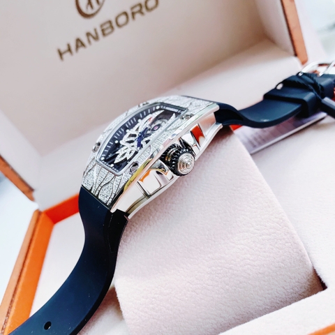 Hanboro Cánh Tiên |Mặt Đính Full Đá |Nữ Giới |Dây Cao Su |Máy Pin (Quartz) |Size 32x45mm
