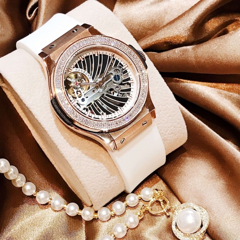Hanboro Lộ Cơ |Nữ Giới |Rose Gold |Dây Silicone Trắng |Máy Cơ (Automatic) |Size 36mm