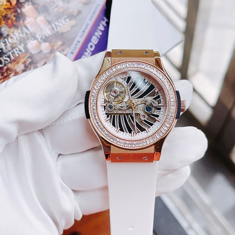 Hanboro Lộ Cơ |Nữ Giới |Rose Gold |Dây Silicone Trắng |Máy Cơ (Automatic) |Size 36mm