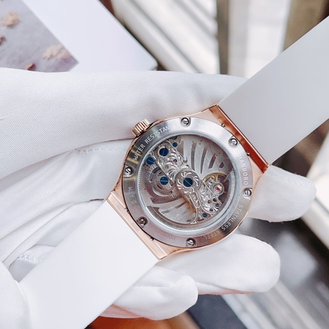 Hanboro Lộ Cơ |Nữ Giới |Rose Gold |Dây Silicone Trắng |Máy Cơ (Automatic) |Size 36mm