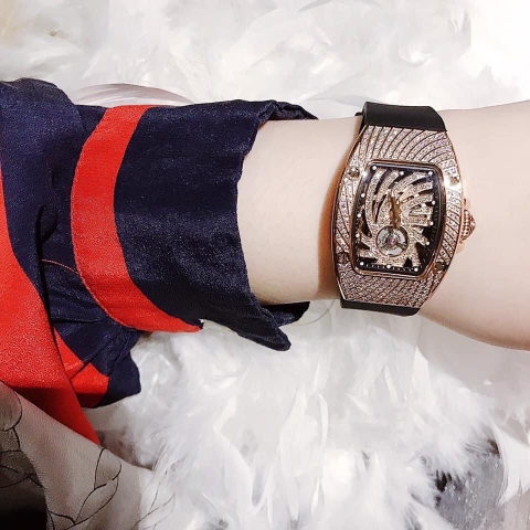 Hanboro Lốc Xoáy |Nữ Giới |Full Đá |Rose Gold |Dây Cao Su |Máy Pin (Quartz) |Size 32x36mm