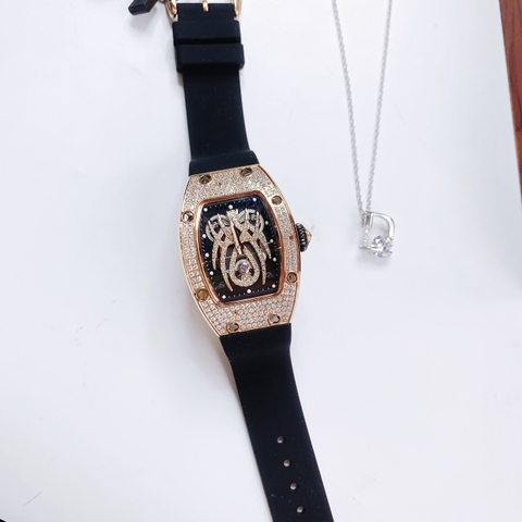 Hanboro Mặt Nhện |Nữ Giới |Full Đá Rose Gold |Dây Cao Su |Máy Pin (Quartz) |Size 32x45mm