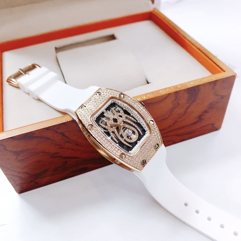 Hanboro Mặt Nhện |Nữ Giới |Rose Gold |Dây Cao Su Trắng |Máy Pin (Quartz) |Size 32x45mm