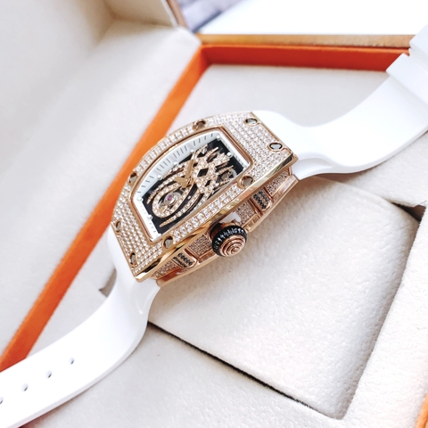 Hanboro Mặt Nhện |Nữ Giới |Rose Gold |Dây Cao Su Trắng |Máy Pin (Quartz) |Size 32x45mm