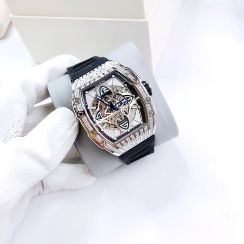 Hanboro Mặt Oval |Cặp Đôi |Đá Swarovski |Trắng Silver |Dây Cao Su |Nữ 32x36mm |Nam 40x50mm