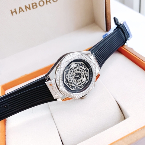 Hanboro Mặt Vũ Trụ |Nữ Giới |Đá Trắng Silver |Dây Cao Su |Máy Pin (Quartz) |Size 36mm