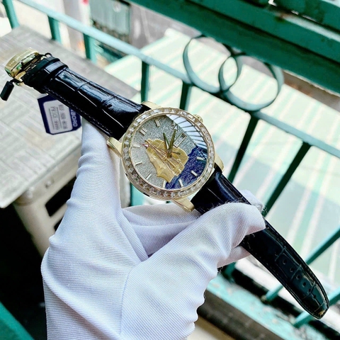 Hanboro Thuyền Buồm |Nam Giới |Vàng Gold |Dây Da |Máy Cơ (Automatic) |Size 43mm