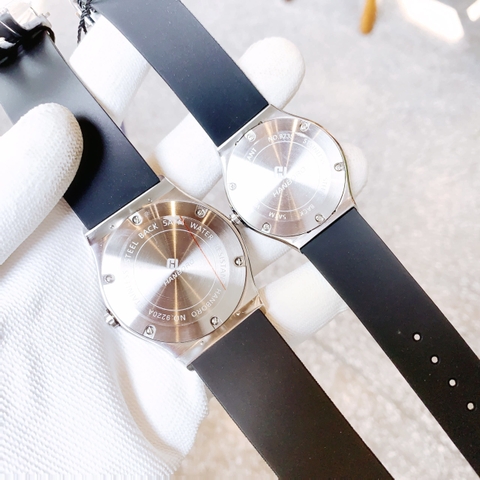 Hanboro Hublot |Cặp Đôi |Đính Đá |Trắng Silver |Dây Sillicone |Máy Pin (Quartz) |Size 34-42mm