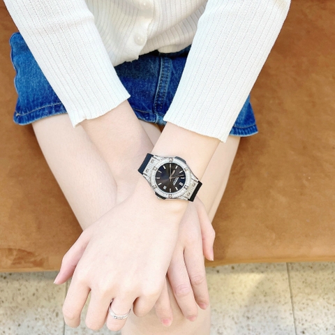 Hanboro Tựa Hublot |Nữ Giới |Đá Trắng Silver |Dây Cao Su |Máy Pin (Quartz) |Size 34mm