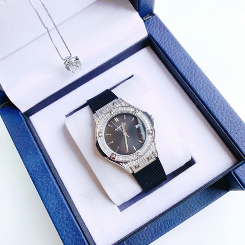 Hanboro Tựa Hublot |Nữ Giới |Đá Trắng Silver |Dây Cao Su |Máy Pin (Quartz) |Size 34mm