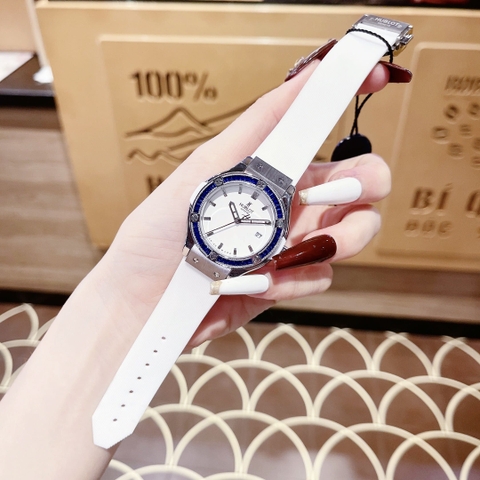 Hublot Geneve |Nữ Giới |Đính Đá Xanh |Dây Silicone Trắng |Máy Pin (Máy Quartz) |Size 34mm