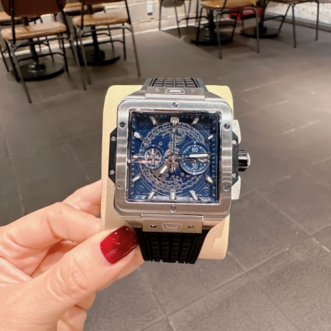 Hublot Square Bang Unico |Nam Giới |Mặt Vuông Xanh |Dây Silicone |Máy Pin (Máy Quartz) |Size 42x42mm