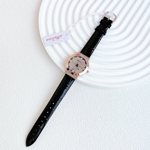 Melissa Cỏ 4 Lá |Nữ Giới |Đính Đá |Rose Gold |Dây Da Đen |Máy Pin (Quartz) |Size 32mm