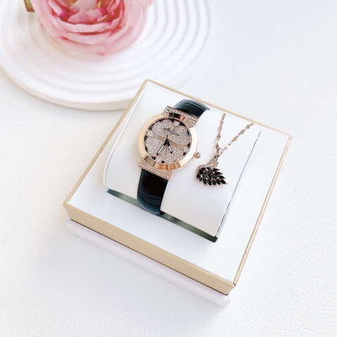 Melissa Cỏ 4 Lá |Nữ Giới |Đính Đá |Rose Gold |Dây Da Đen |Máy Pin (Quartz) |Size 32mm