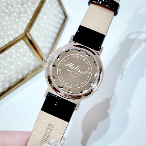 Melissa Cỏ 4 Lá |Nữ Giới |Đính Đá |Silver |Dây Da Đen |Máy Pin (Quartz) |Size 32mm