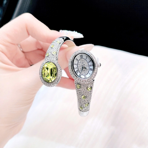 Melissa Đầu Rắn |Nữ Giới |Đính Đá Xanh Lá |Vòng Tay Silver |Máy Pin (Quartz) |Size 28mm