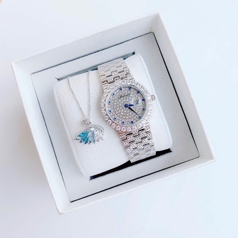 Melissa Mặt Tròn |Nữ Giới |Đính Đá Xanh |Dây Kim Loại Silver |Máy Pin (Quartz) |Size 32mm
