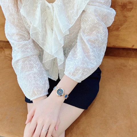 Melissa Mặt Tròn |Nữ Giới |Rose Gold |Lắc Tay Đính Đá Rơi Xanh Dương |Máy Pin (Quartz) |Size 28mm