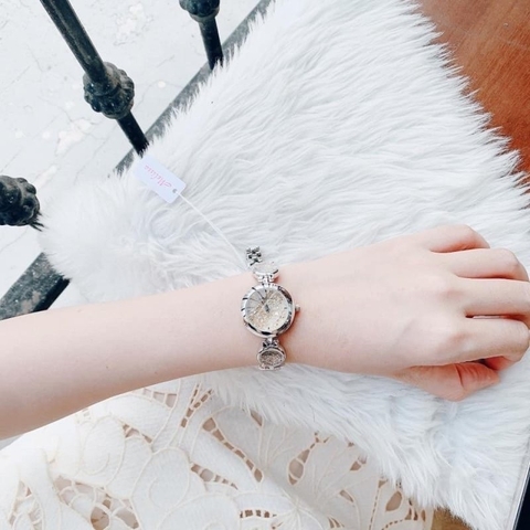 Melissa Mặt Tròn |Nữ Giới |Silver |Lắc Tay Đính Đá Rơi Màu Rose |Máy Pin (Quartz) |Size 28mm