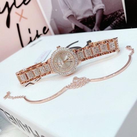 Melissa Mặt Trắng |Nữ Giới |Rose Gold |Dây Kim Loại Đính Đá |Máy Pin (Quartz) |Size 34mm