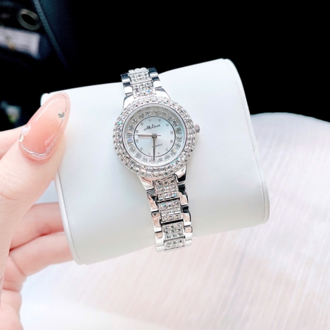 Melissa Mặt Trắng |Nữ Giới |Silver |Dây Kim Loại Đính Đá |Máy Pin (Quartz) |Size 34mm