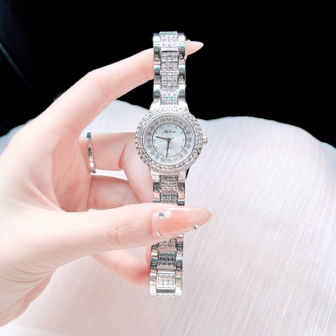 Melissa Mặt Trắng |Nữ Giới |Silver |Dây Kim Loại Đính Đá |Máy Pin (Quartz) |Size 34mm