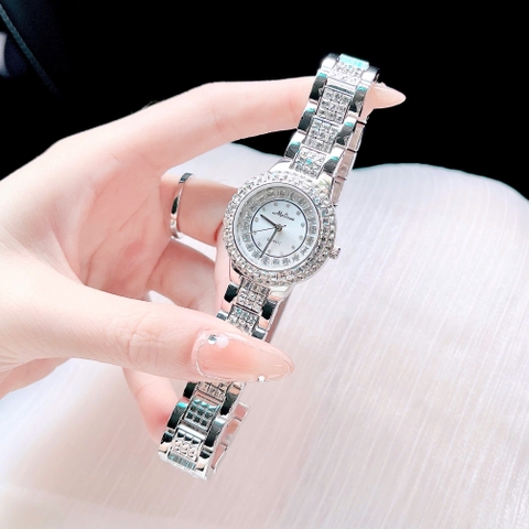 Melissa Mặt Trắng |Nữ Giới |Silver |Dây Kim Loại Đính Đá |Máy Pin (Quartz) |Size 34mm