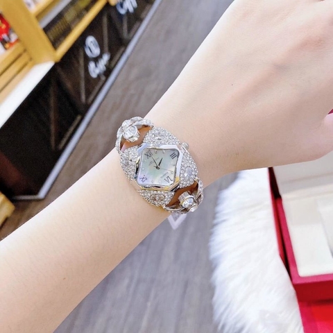 Melissa Mặt Vuông |Nữ Giới |Đính Đá |Lắc Tay Trắng Silver |Máy Pin (Quartz) |Size 38mm