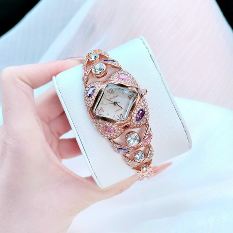 Melissa Mặt Vuông |Nữ Giới |Đính Đá Nhiều Màu |Lắc Tay Rose Gold |Máy Pin (Quartz) |Size 38mm