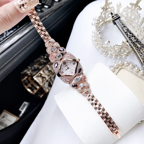Melissa Mặt Vuông |Nữ Giới |Đính Đá Nhiều Màu |Lắc Tay Rose Gold |Máy Pin (Quartz) |Size 38mm