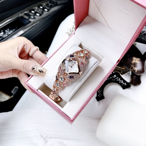Melissa Mặt Vuông |Nữ Giới |Đính Đá Nhiều Màu |Lắc Tay Rose Gold |Máy Pin (Quartz) |Size 38mm