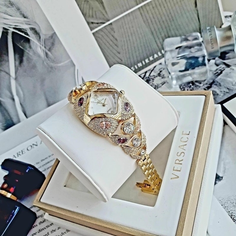Melissa Mặt Vuông |Nữ Giới |Đính Đá Nhiều Màu |Lắc Tay Vàng Gold |Máy Pin (Quartz) |Size 38mm